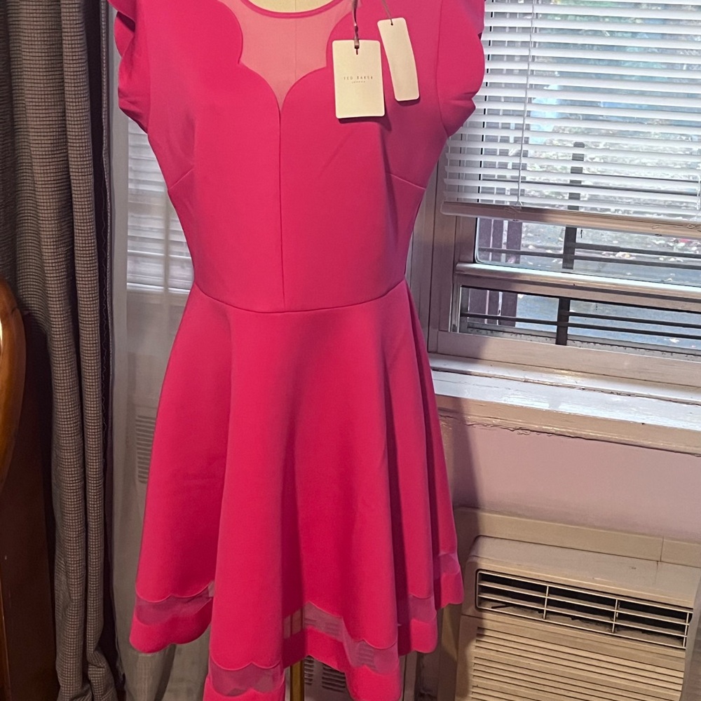 Ted Baker Pink Scallop Fit & Flare Dress - Picture 3 of 6